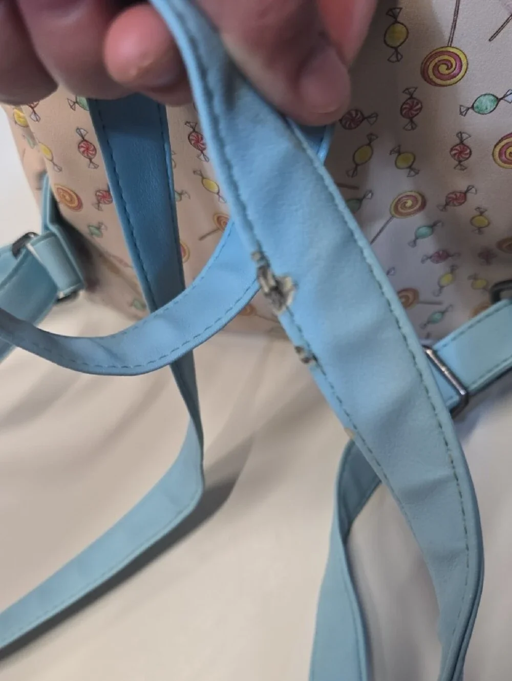 Disney Pink Candy-Print Mini Backpack with Blue Trim